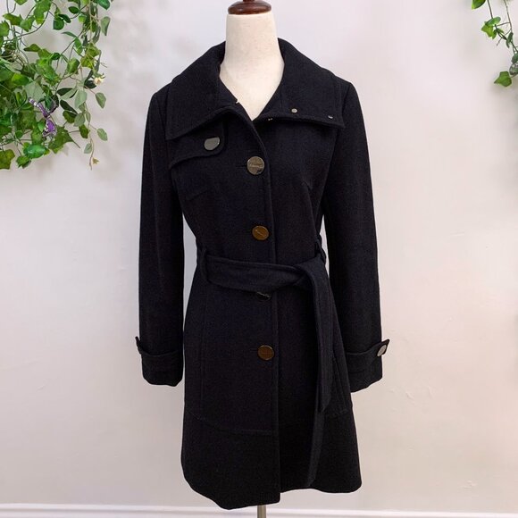 Kenneth Cole Black Wool Blend Trench Coat Size 4 - Picture 1 of 13